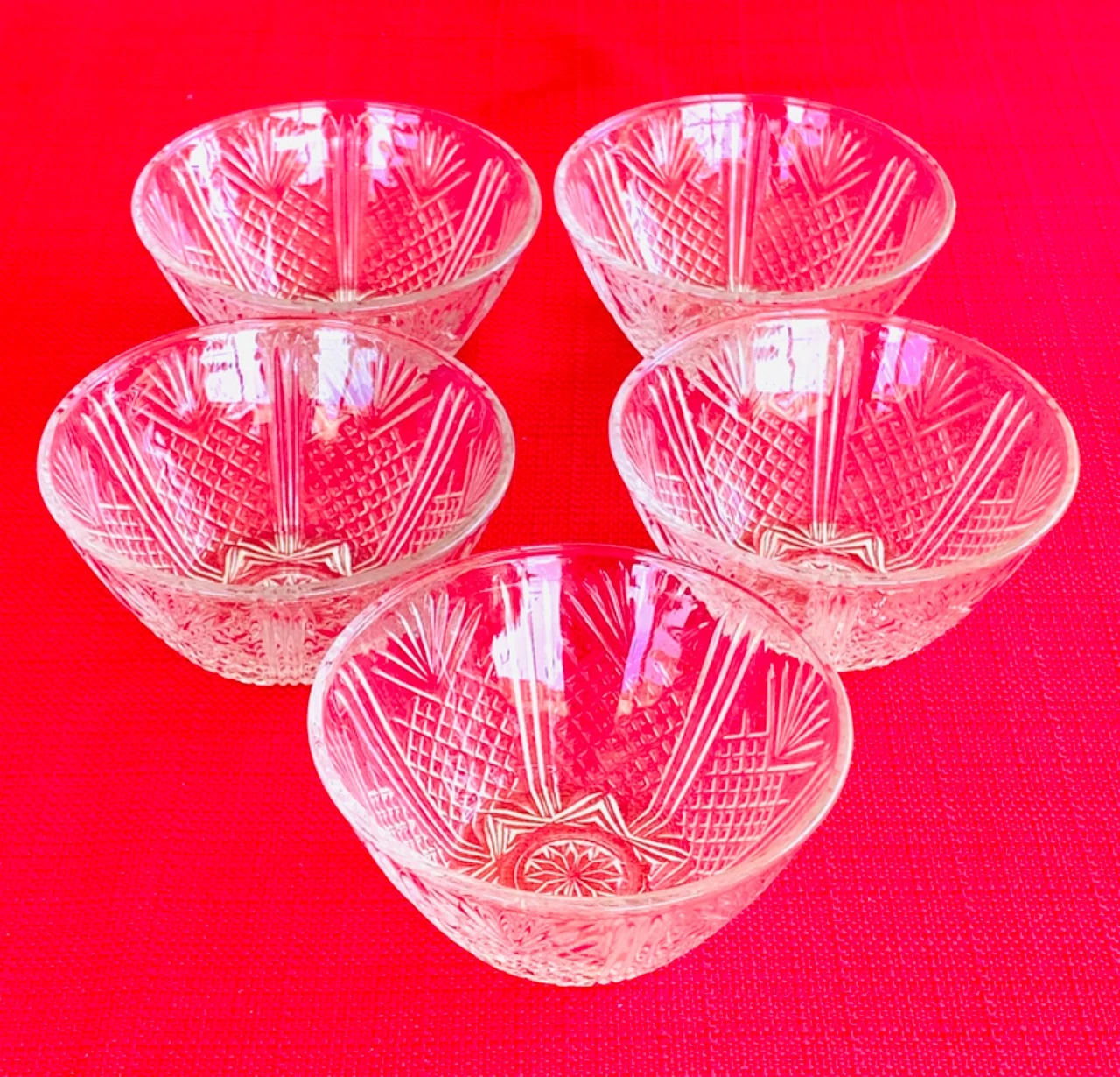 Lot 5 bols en verre transparent déco ananas